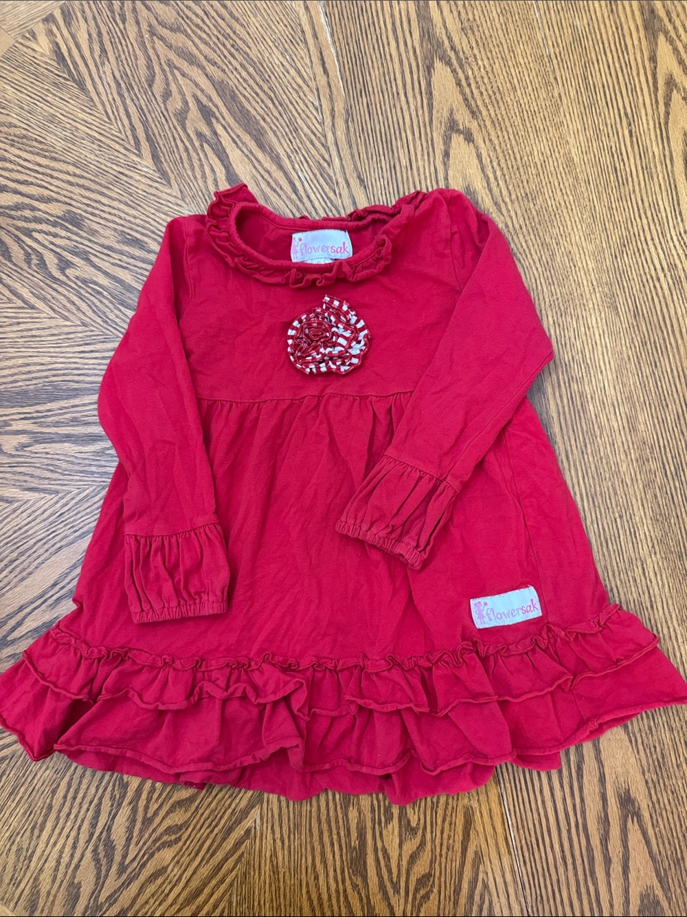 FlowerSak Red Ruffle Girls Long-Sleeve Dress Sz 6